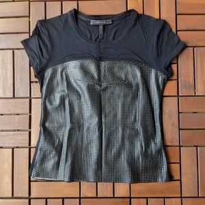 Bcbgmaxazria faux leather black houdson blouse